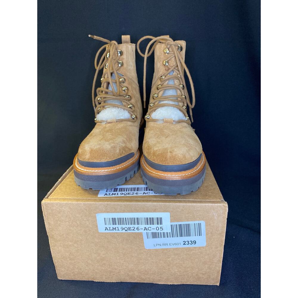 MARC FISHER SHEARLING Winter Lace Up Combat Boots Camel Womens 9 - Picture 9 of 9